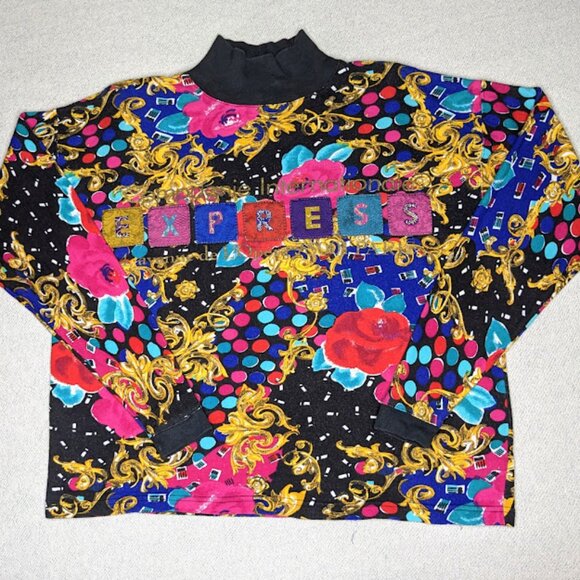 Vintage 80s Compagnie Internationale Express Bright Maximalist Print Top Size S - Picture 1 of 5